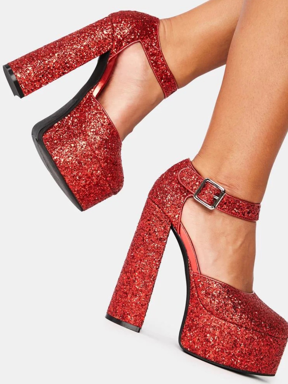 Dolls Kill Red Glitter Platform Mary Jane Heels - Picture 2 of 2